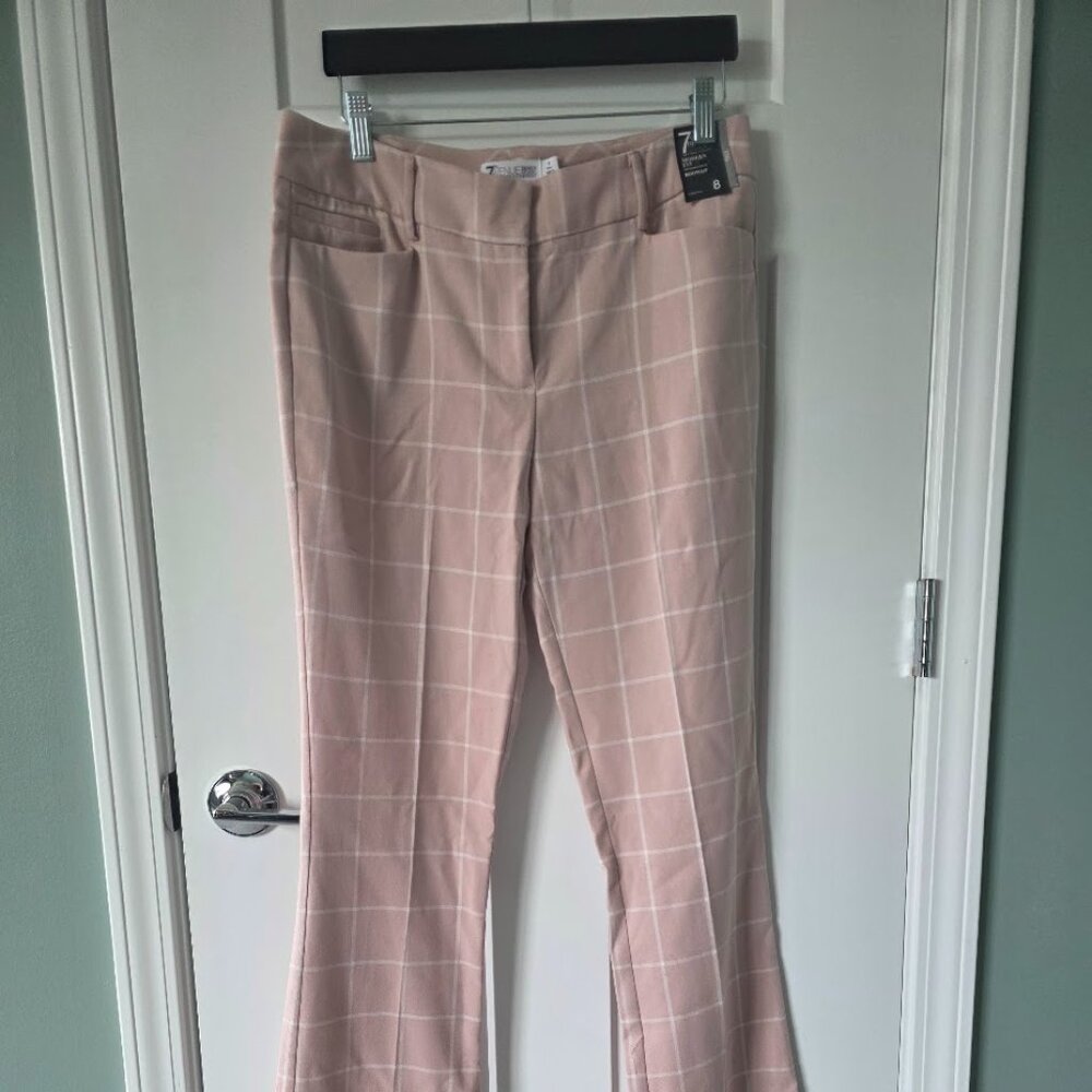 NWT 7th Ave NY&Co Pink Check Bootcut Work Pants 8 Tall